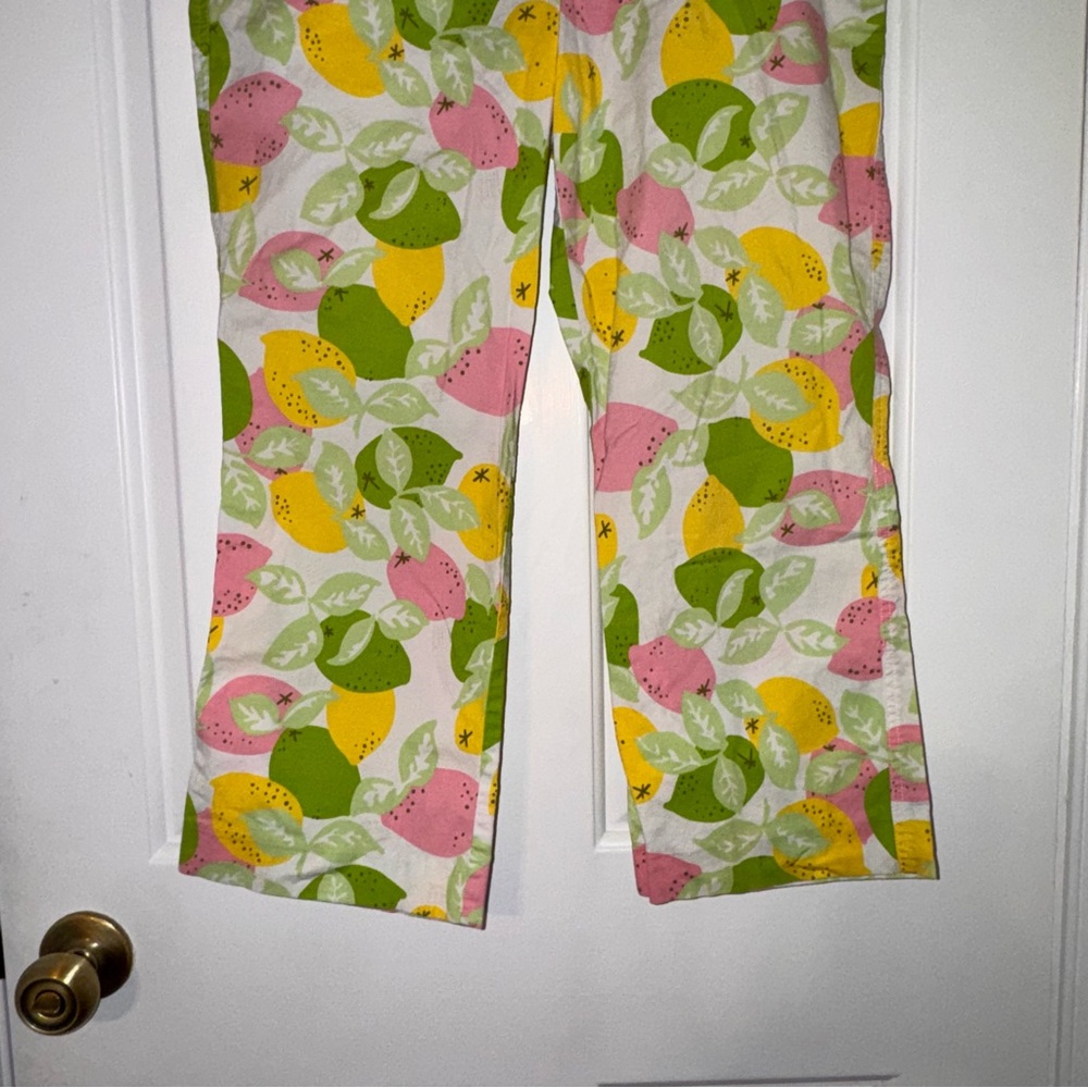 Lilly Pulitzer citrus lemon lime print Pink Yellow Fruit capri pants vintage 8 - Picture 4 of 13
